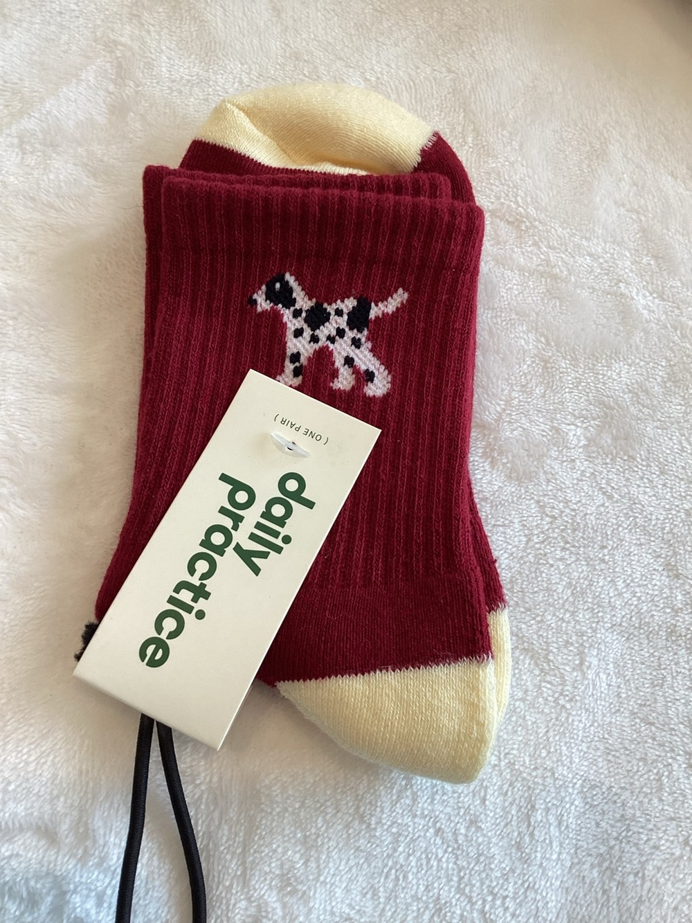 Anthropologie Dog Socks Daily Practice Athletic New Novelty Maroon Dalmatian